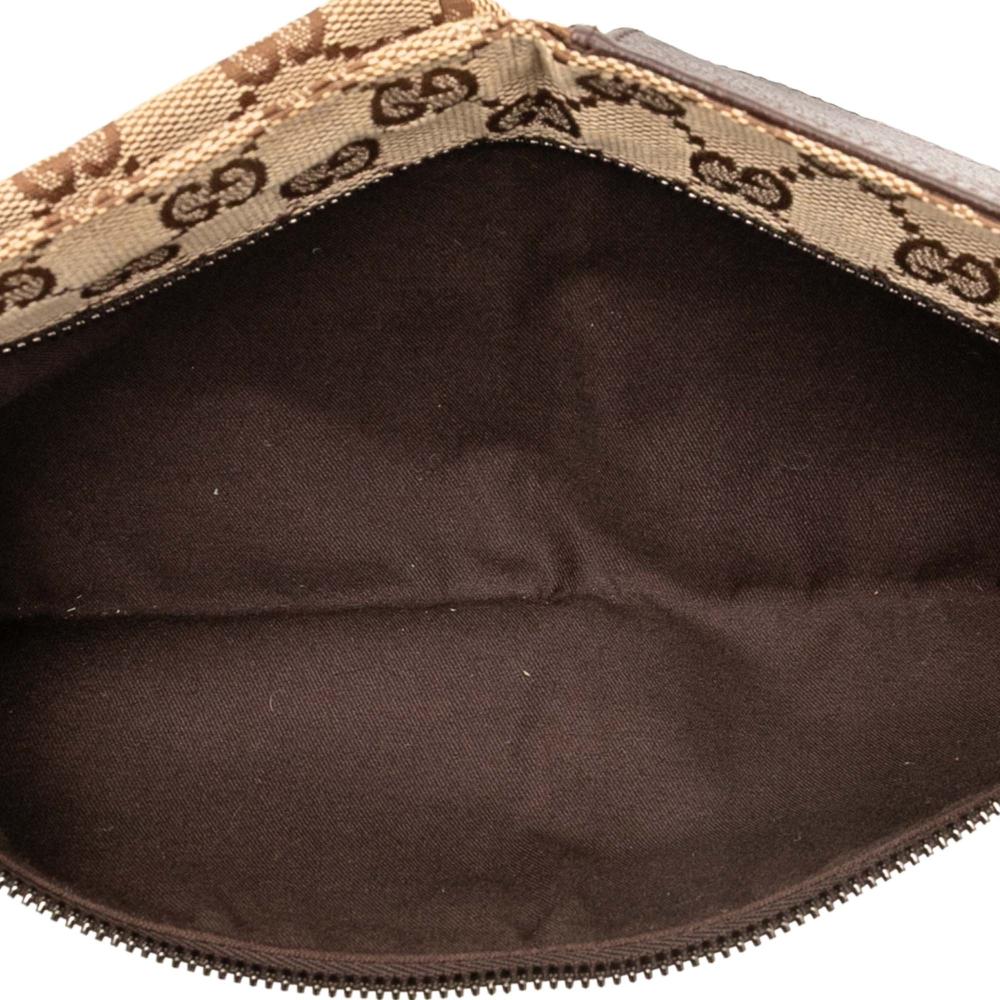 Gucci AB Gucci Brown Beige Canvas Fabric GG Double Pocket Belt Bag Italy