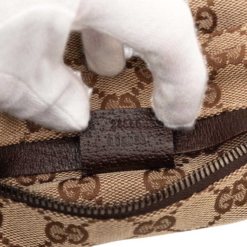 Gucci AB Gucci Brown Beige Canvas Fabric GG Double Pocket Belt Bag Italy