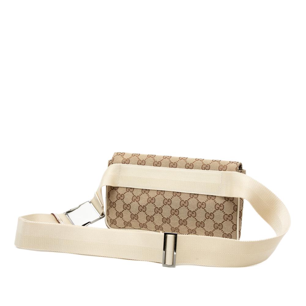 Gucci B Gucci Brown Beige Canvas Fabric GG Flap Belt Bag Italy