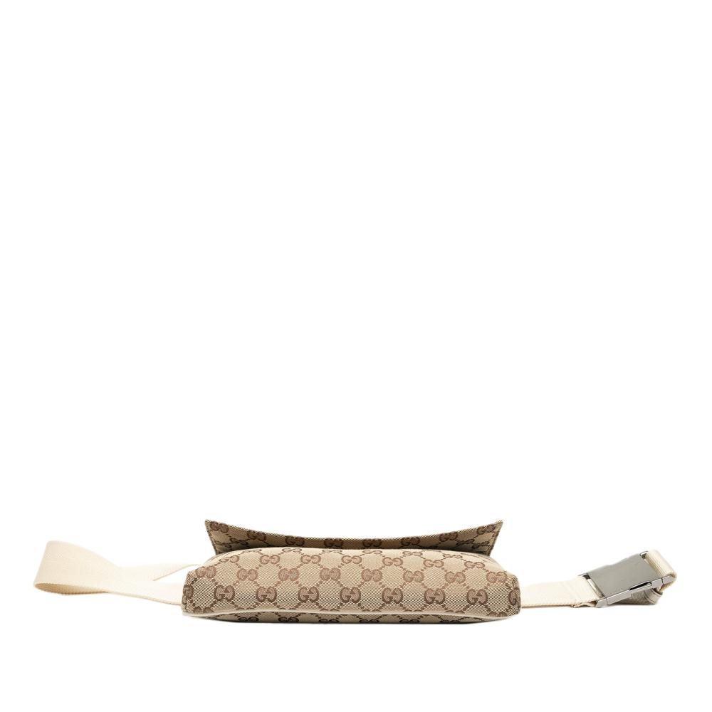 Gucci B Gucci Brown Beige Canvas Fabric GG Flap Belt Bag Italy