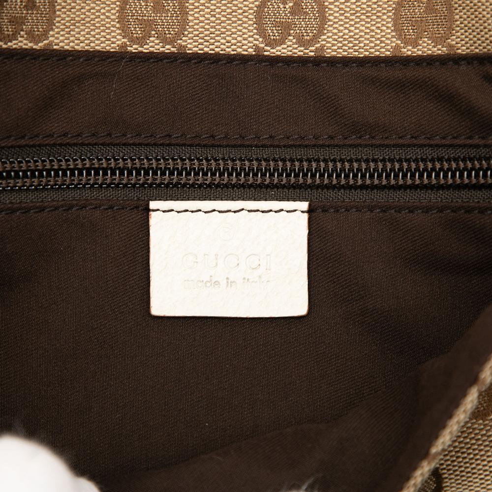 Gucci B Gucci Brown Beige Canvas Fabric GG Flap Belt Bag Italy