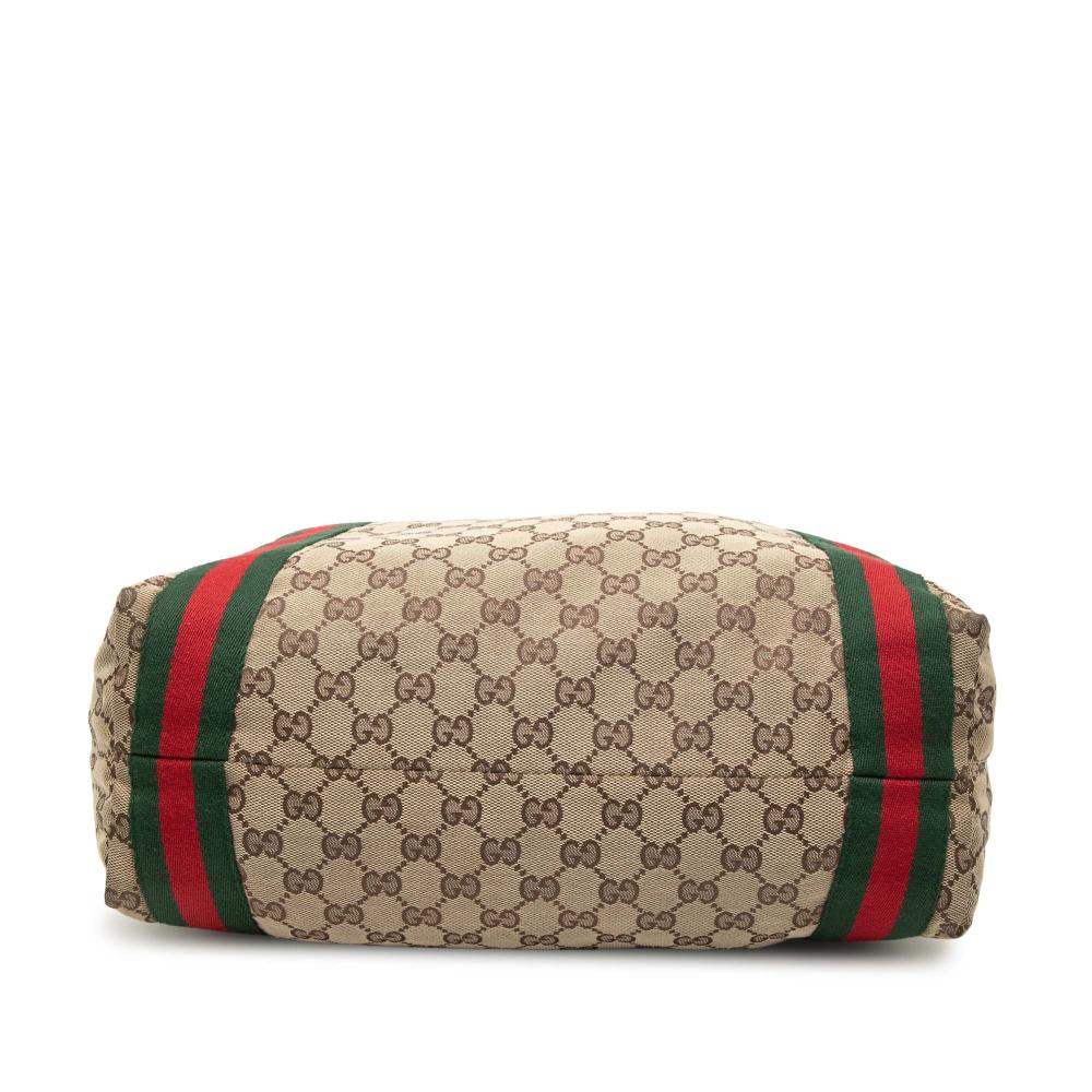 Gucci B Gucci Brown Beige Canvas Fabric GG Web Tote Italy