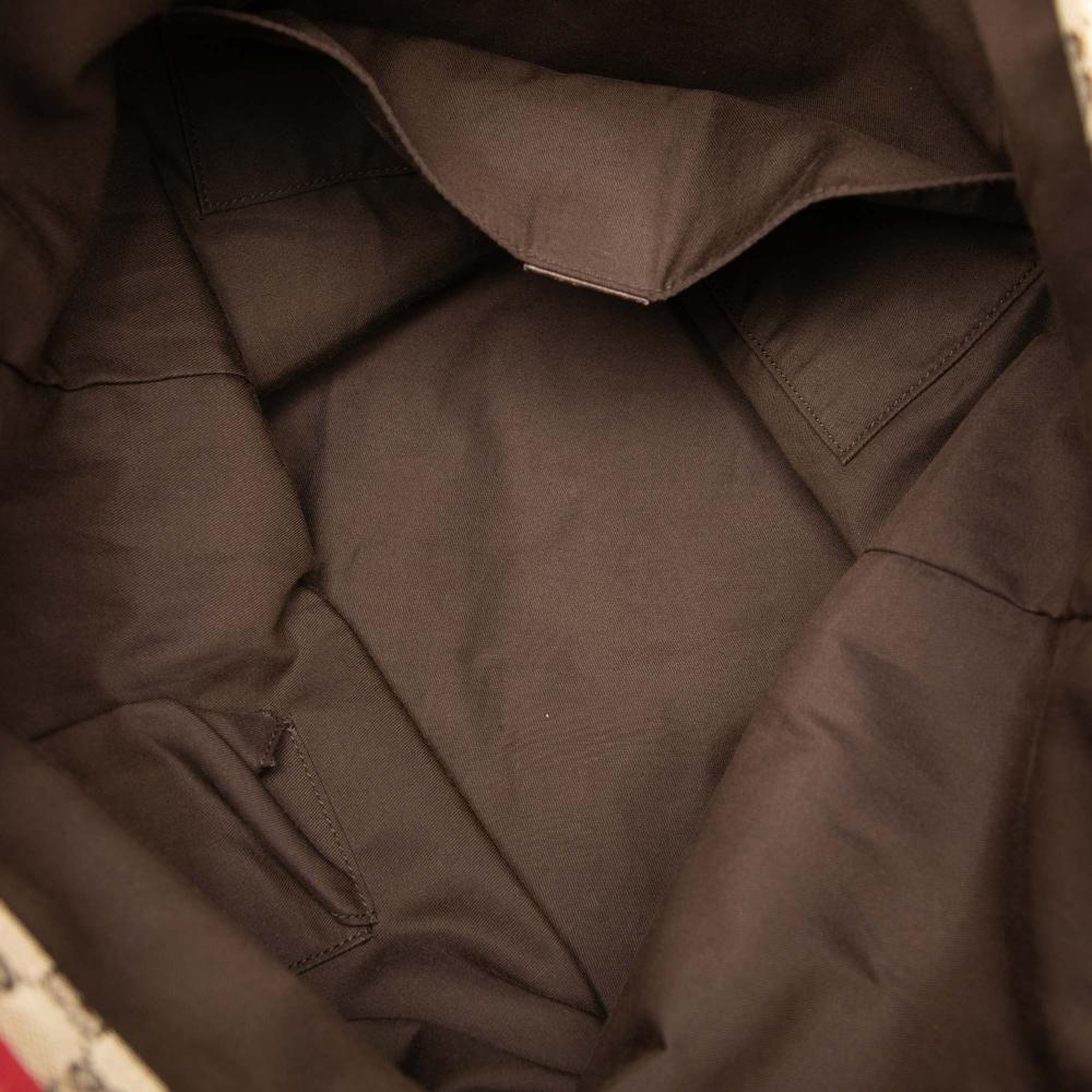 Gucci B Gucci Brown Beige Canvas Fabric GG Web Tote Italy