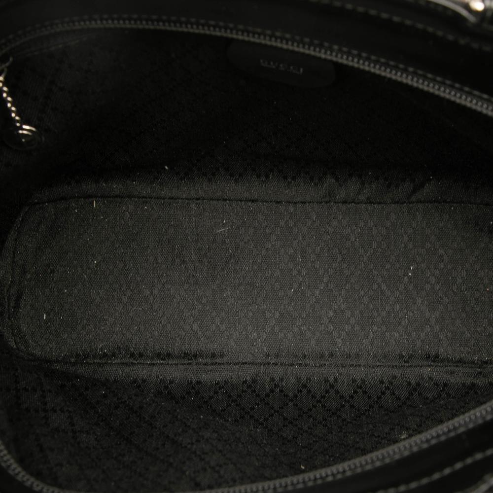 Gucci B Gucci Black Nylon Fabric Bamboo Satchel Italy