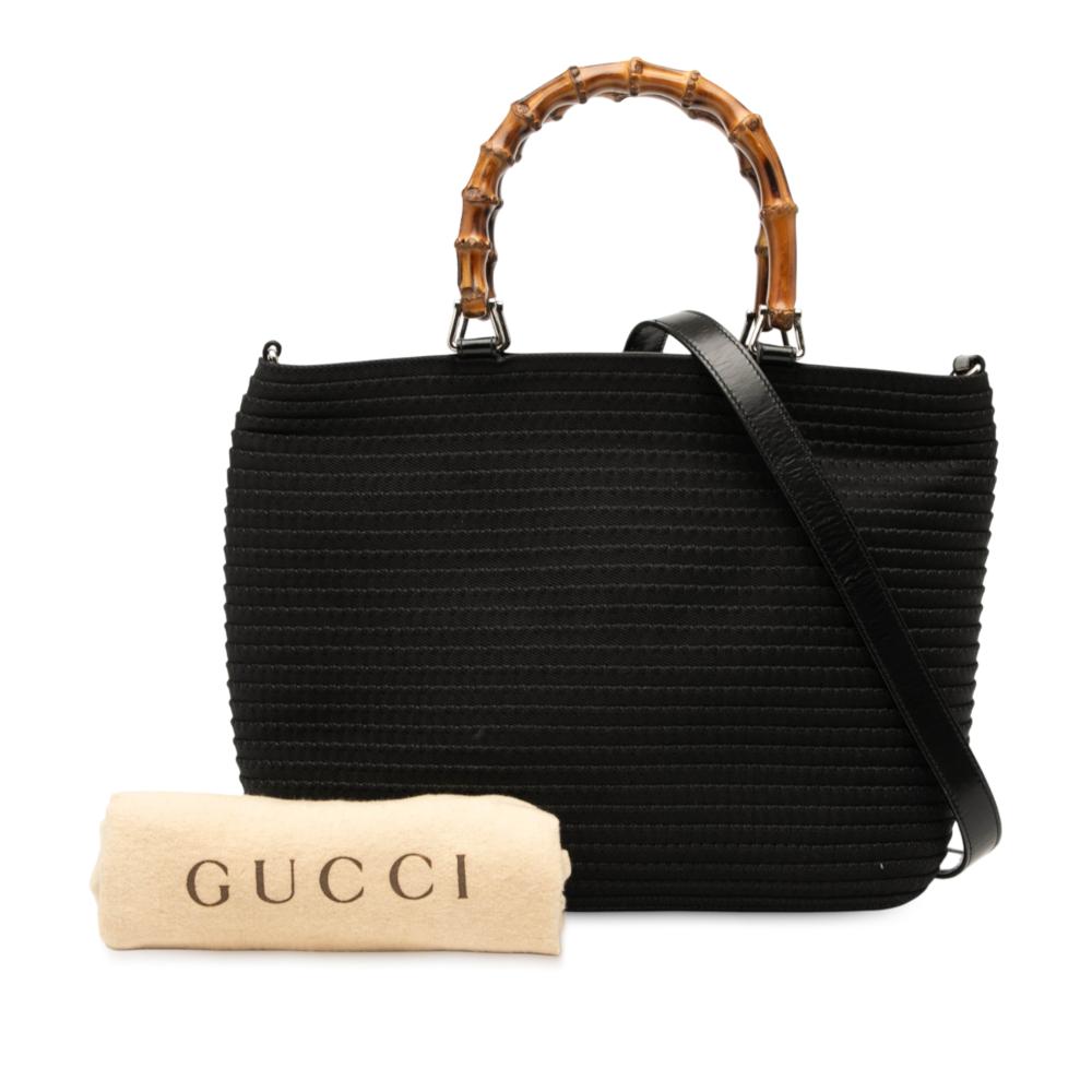 Gucci B Gucci Black Nylon Fabric Bamboo Satchel Italy