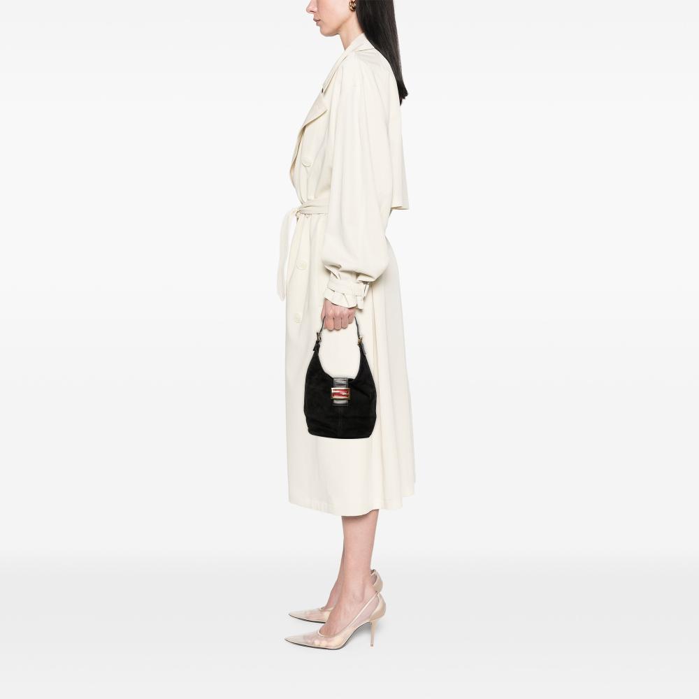 Fendi B Fendi Black Suede Leather FF Shoulder Bag Italy