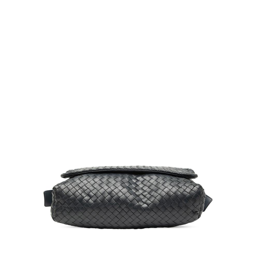 Bottega Veneta B Bottega Veneta Black Nappa Leather Leather Nappa Intrecciato Flap Crossbody Italy