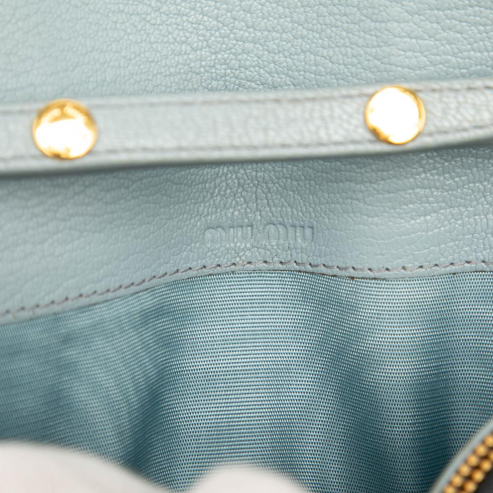 Miu Miu B Miu Miu Blue Light Blue with Black Goatskin Leather Bicolor Madras Wallet on Chain Turkey