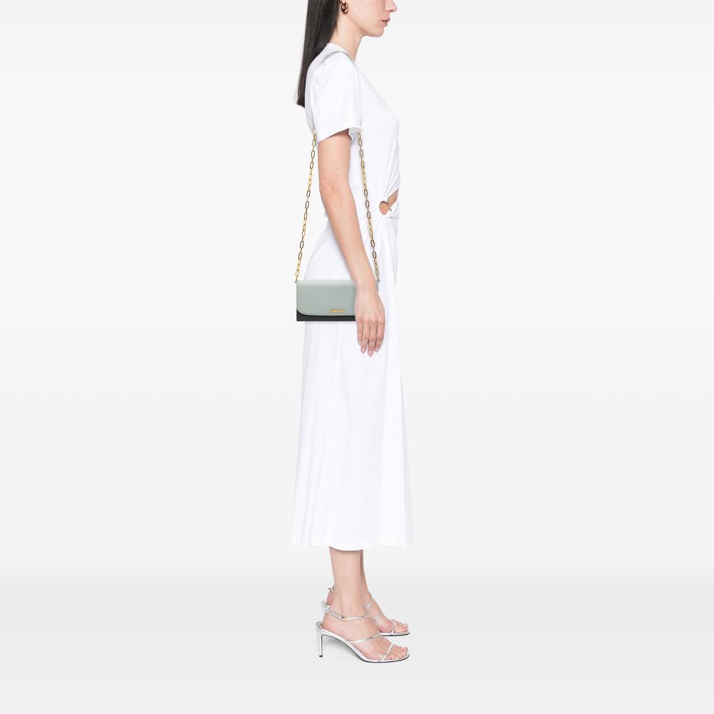 Miu Miu B Miu Miu Blue Light Blue with Black Goatskin Leather Bicolor Madras Wallet on Chain Turkey