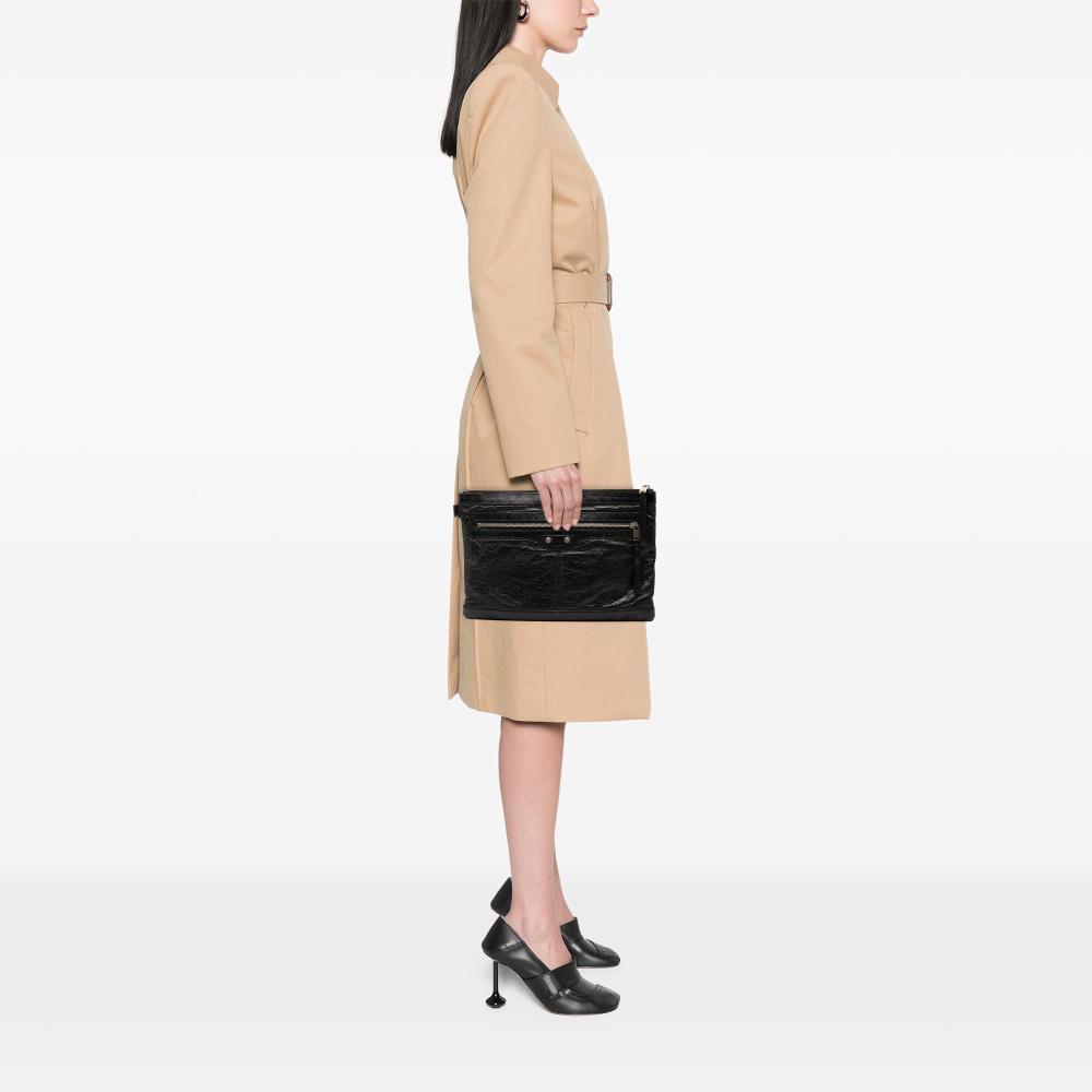 Balenciaga B Balenciaga Black Lambskin Leather Leather Lambskin Motocross Classic Clip M Clutch Italy