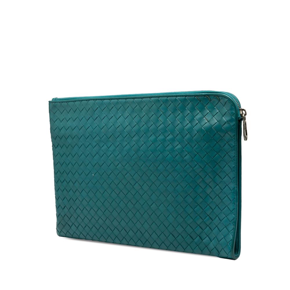 Bottega Veneta AB Bottega Veneta Blue Peacock Nappa Leather Leather Nappa Intrecciato Clutch Italy