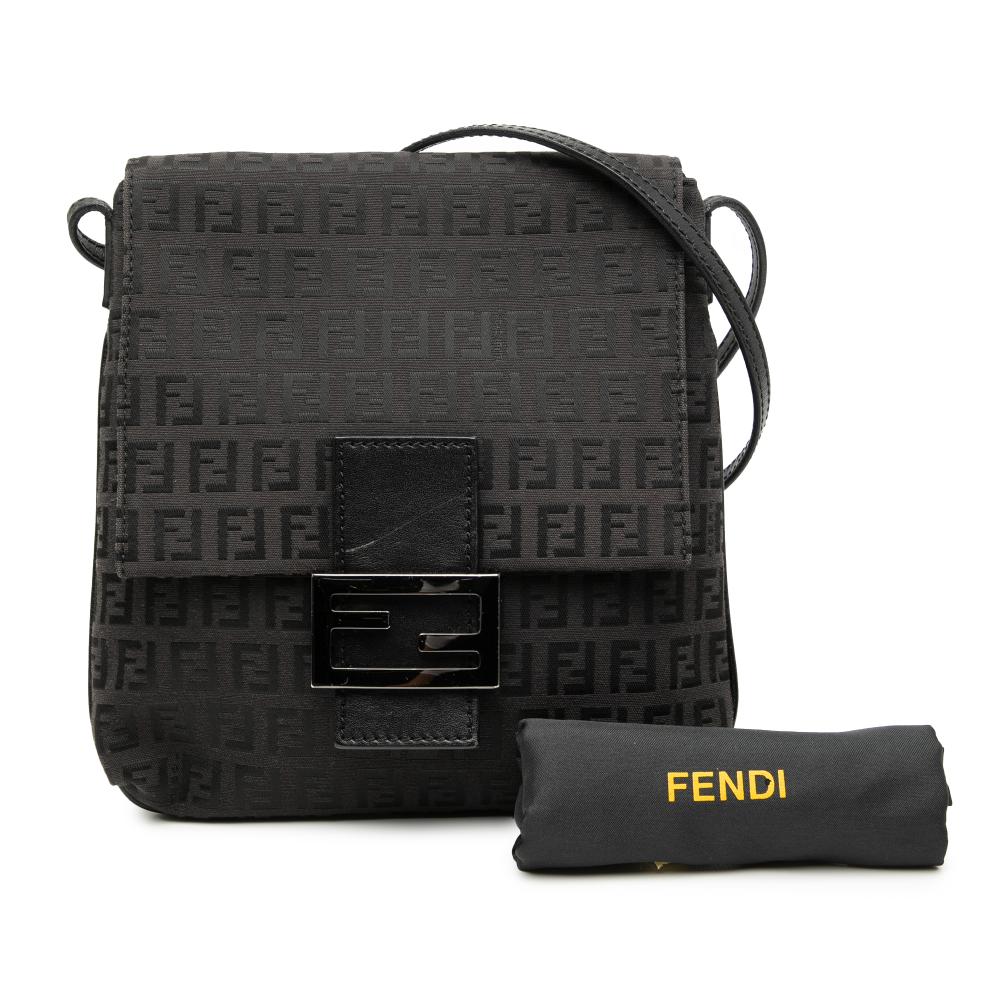Fendi B Fendi Black Canvas Fabric Zucchino Crossbody Italy