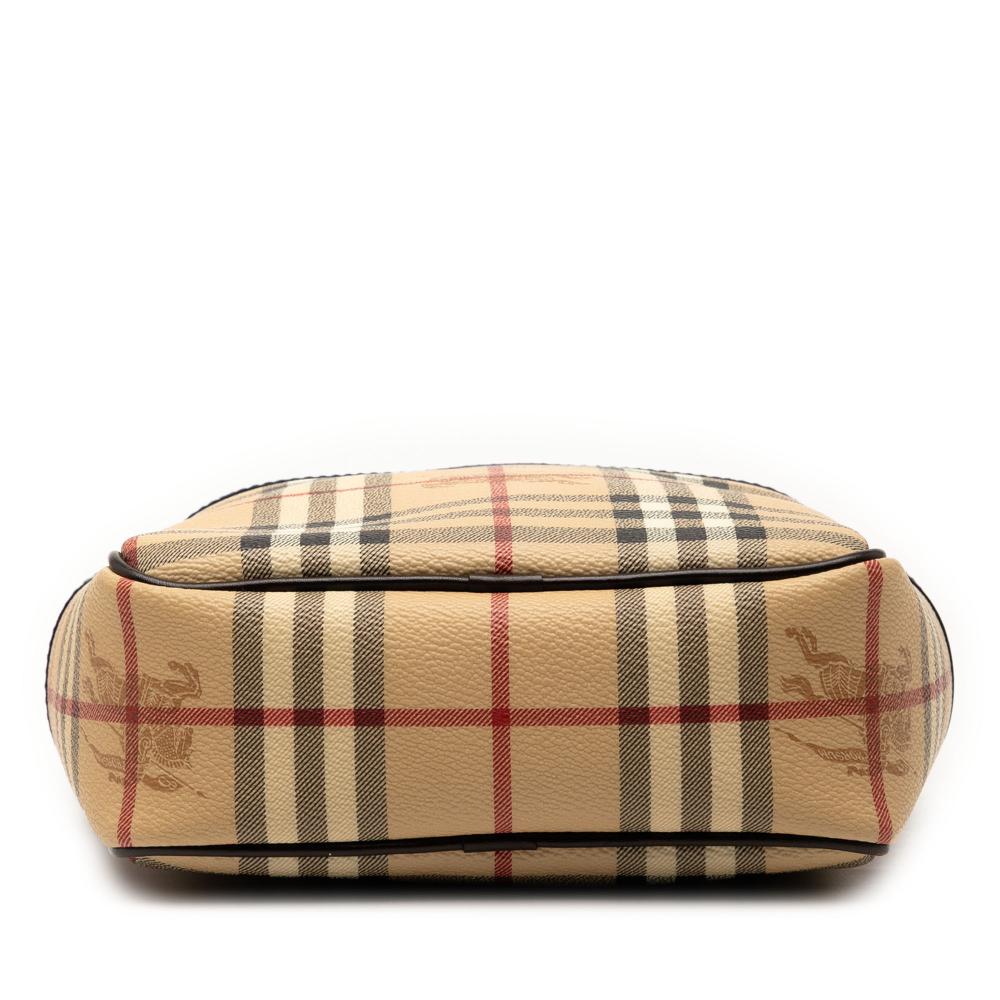 Burberry B Burberry Brown Beige Coated Canvas Fabric Haymarket Check Crossbody Italy