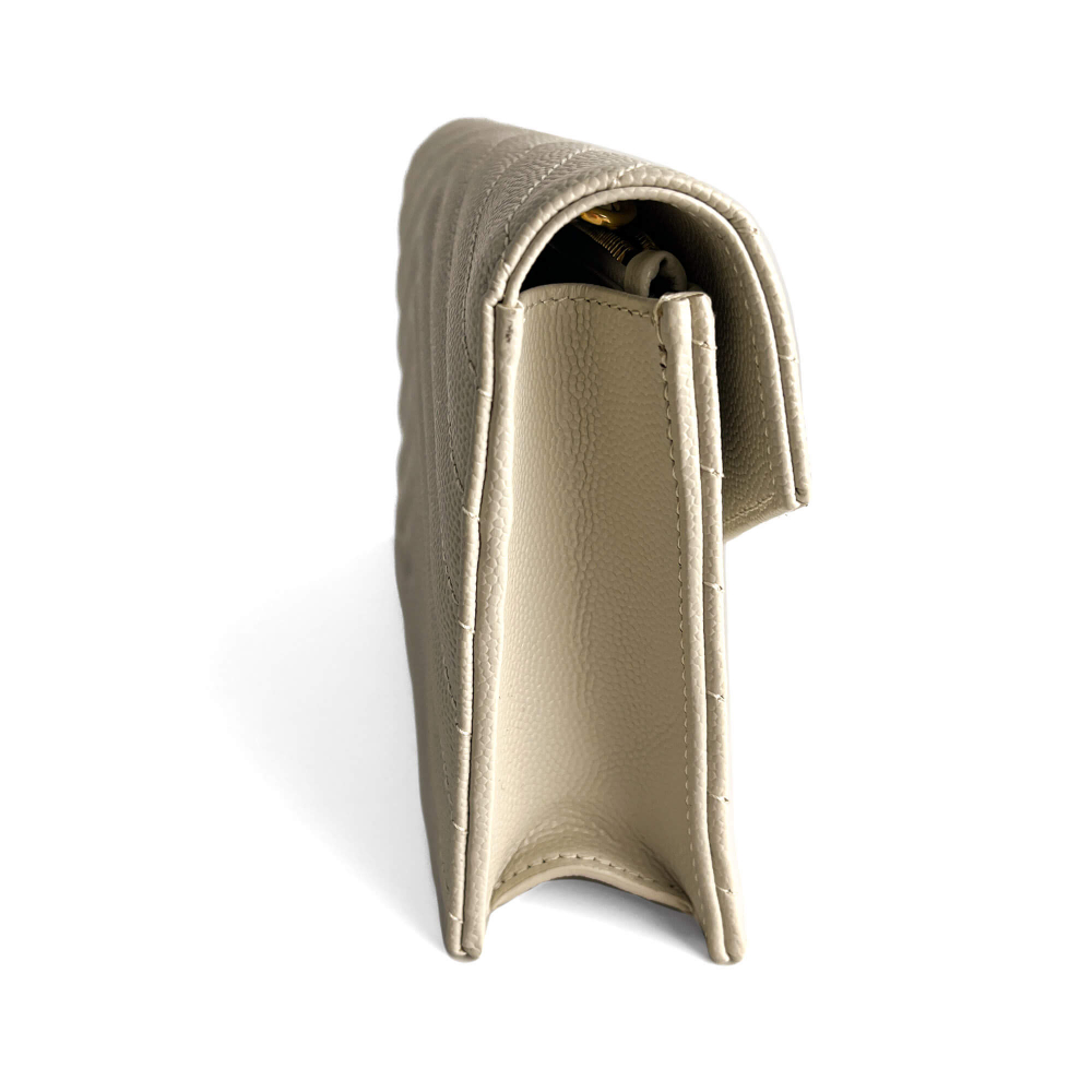 Saint Laurent Cassandra Grained Leather Wallet on Chain Crossbody Off-White