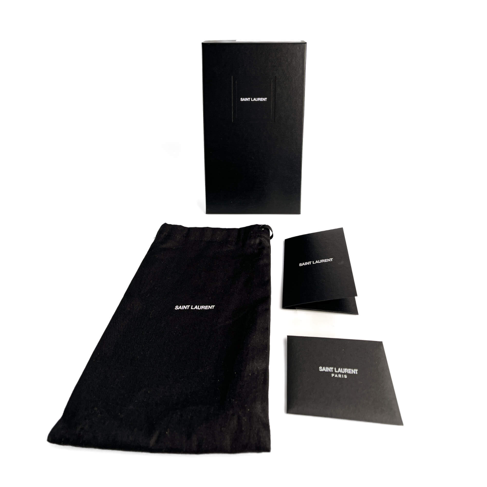 Saint Laurent Cassandra Grained Leather Wallet on Chain Crossbody Off-White