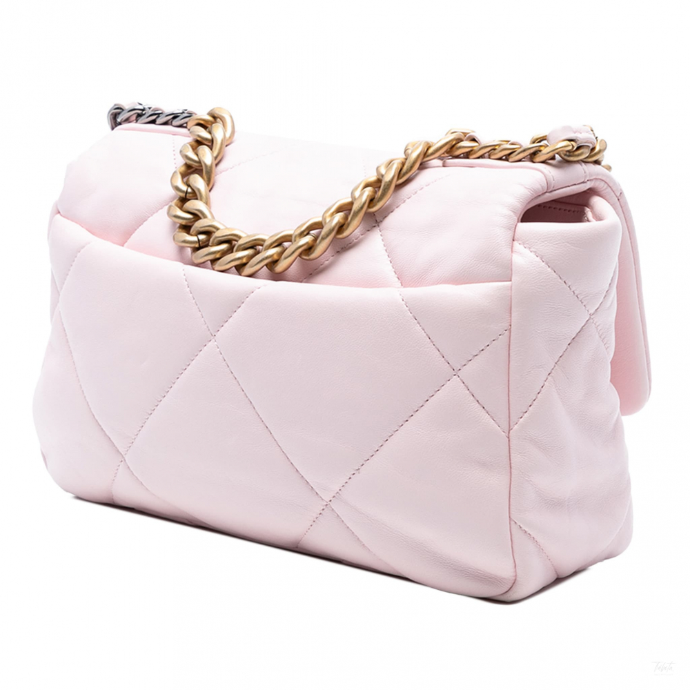 Chanel 19 Medium Lambskin Leather Matelassè Flap Handbag Pink