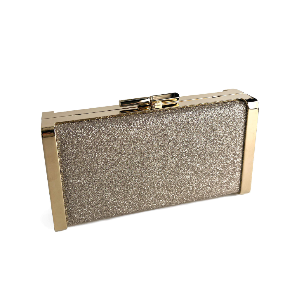 Jimmy Choo J Box Dusty Glitter Texture Metal Clutch Ice