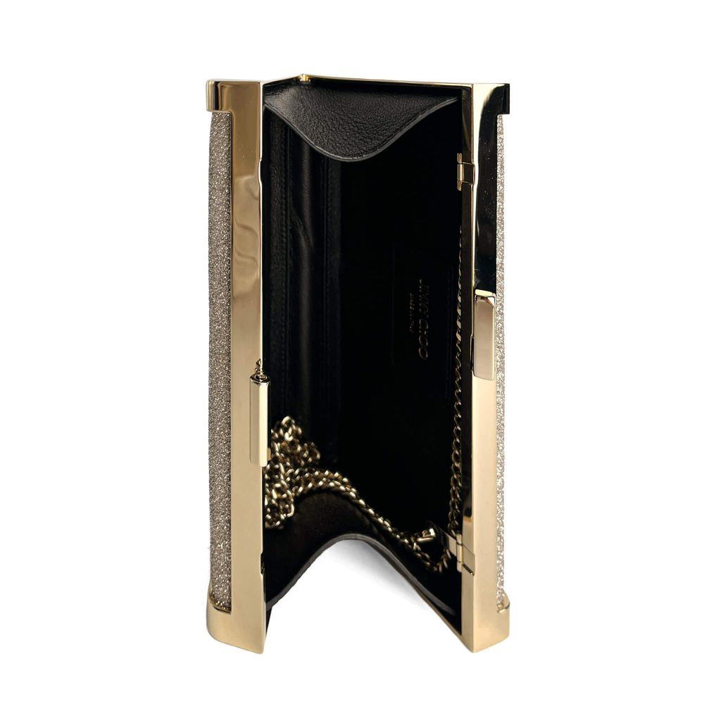 Jimmy Choo J Box Dusty Glitter Texture Metal Clutch Ice