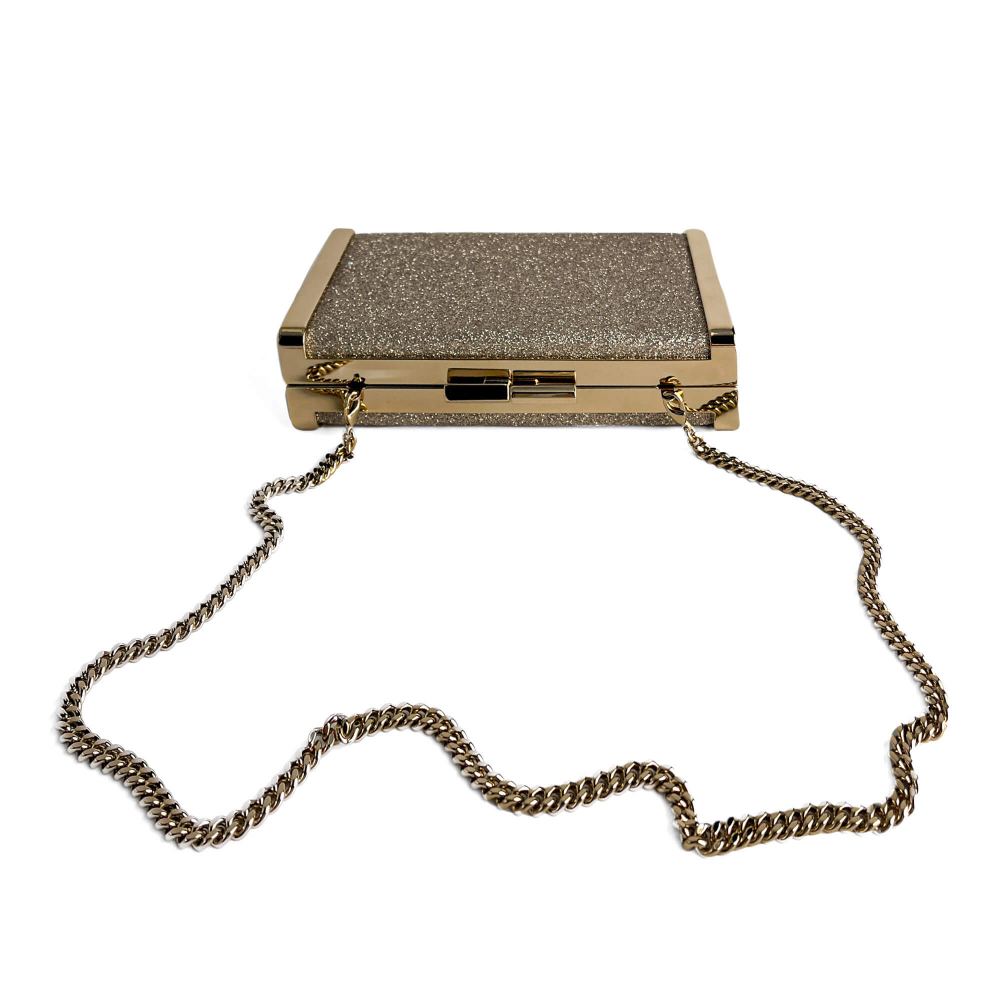 Jimmy Choo J Box Dusty Glitter Texture Metal Clutch Ice