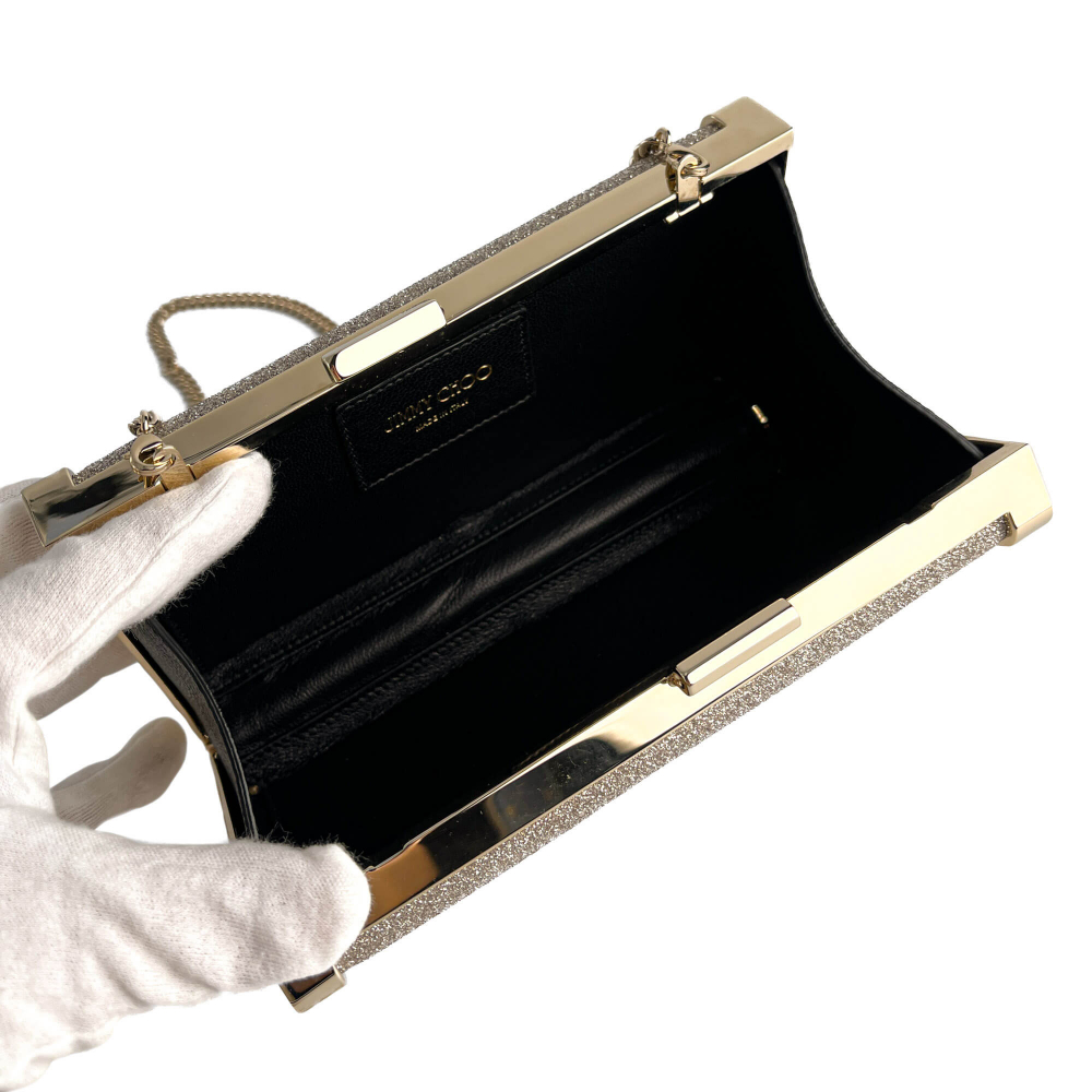 Jimmy Choo J Box Dusty Glitter Texture Metal Clutch Ice