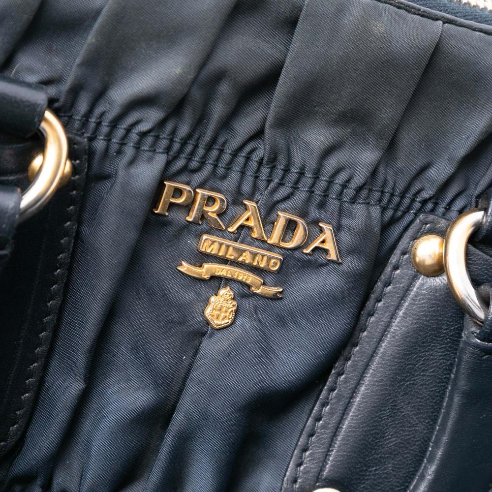 Prada B Prada Black Nylon Fabric Tessuto Gaufre Satchel Italy