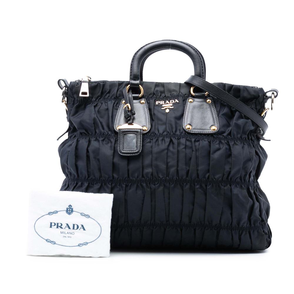 Prada B Prada Black Nylon Fabric Tessuto Gaufre Satchel Italy