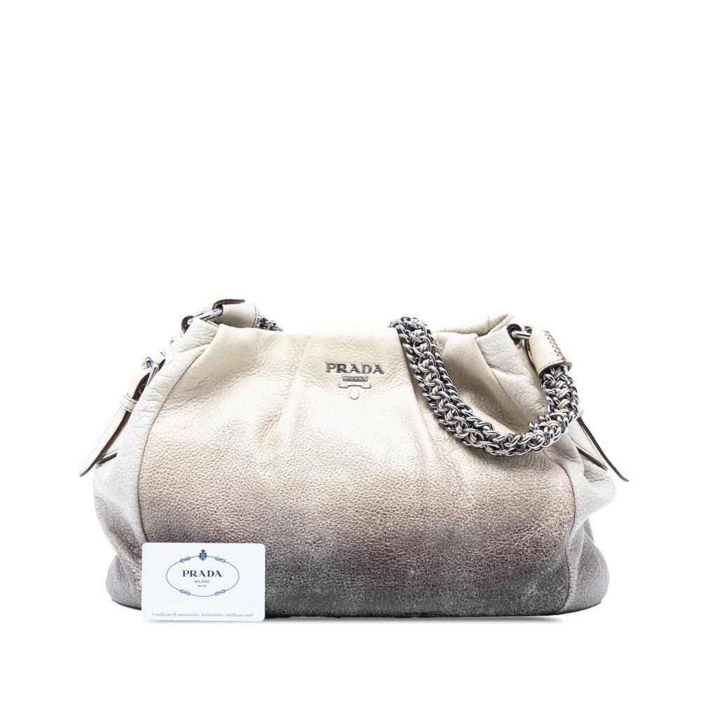 Prada B Prada White Goatskin Leather Cervo Ombre Antik Chain Shoulder Bag Italy
