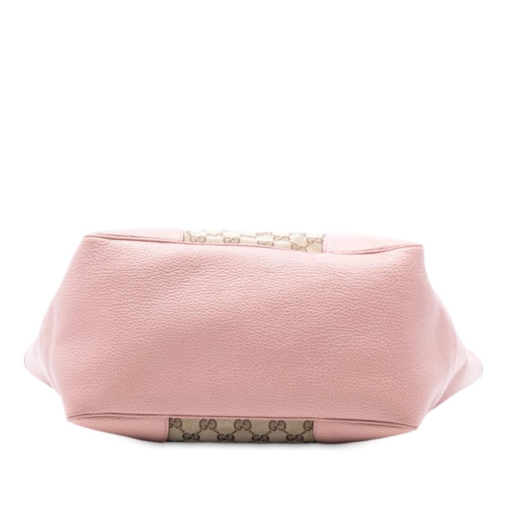 Gucci B Gucci Brown Beige with Pink Canvas Fabric GG Bree Zippered Tote Italy