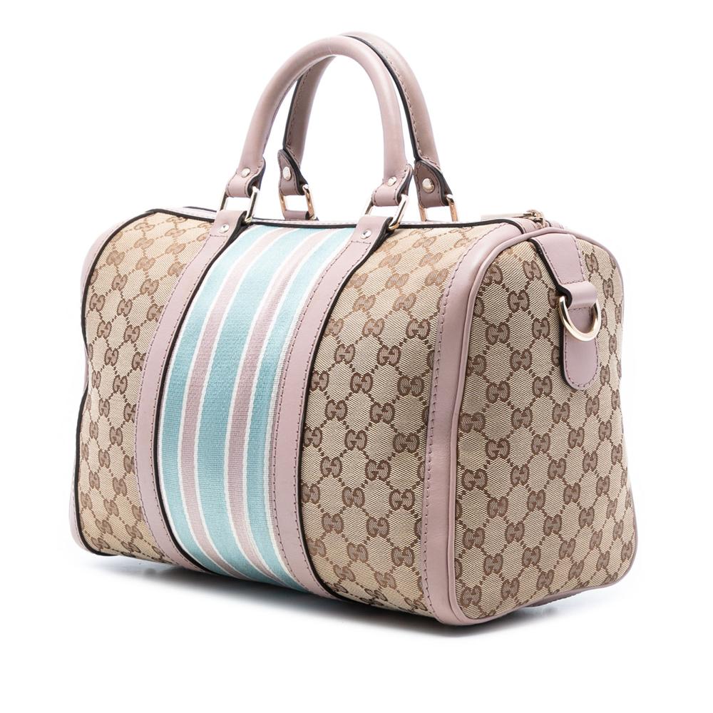 Gucci AB Gucci Brown Beige Canvas Fabric Medium GG Web Joy Boston Bag Italy