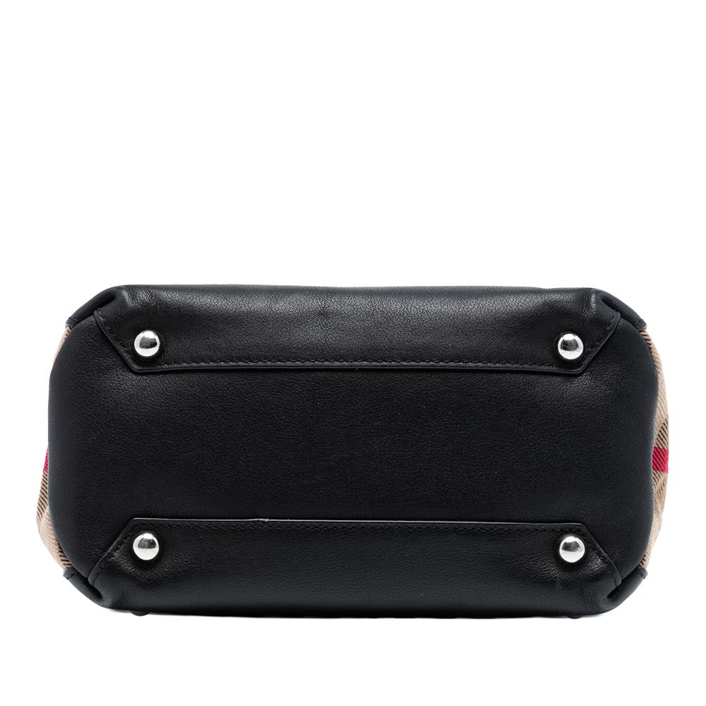 Burberry B Burberry Black with Brown Light Brown Calf Leather Baby Banner Studded and House Check Tote Italy