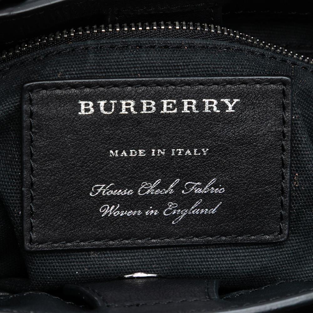Burberry B Burberry Black with Brown Light Brown Calf Leather Baby Banner Studded and House Check Tote Italy