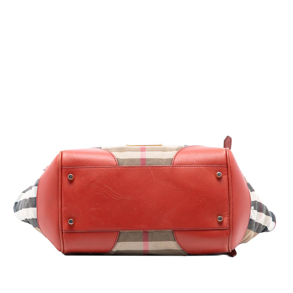 Burberry B Burberry Brown Light Brown with Orange Canvas Fabric Small House Check Canterbury Tote Italy