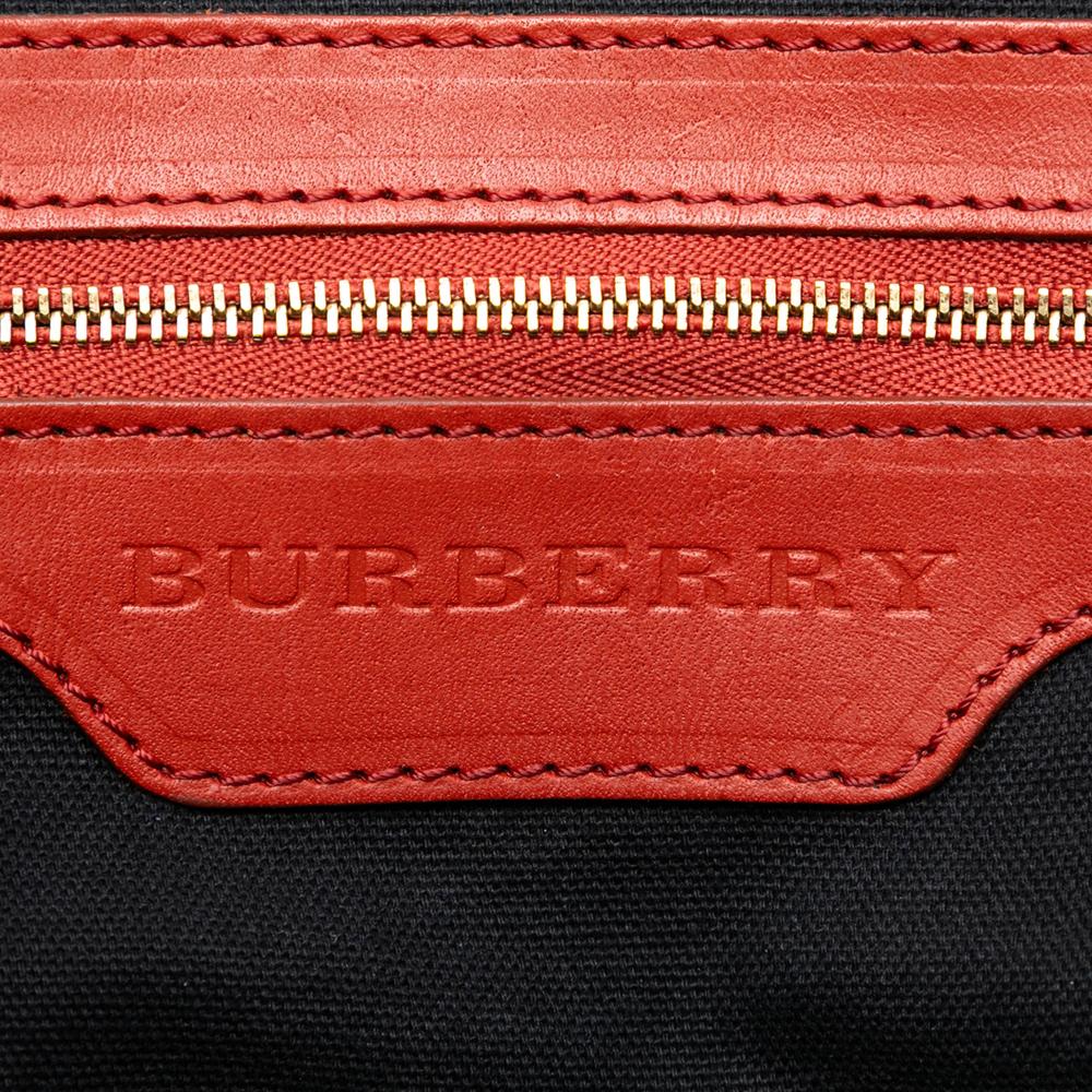 Burberry B Burberry Brown Light Brown with Orange Canvas Fabric Small House Check Canterbury Tote Italy