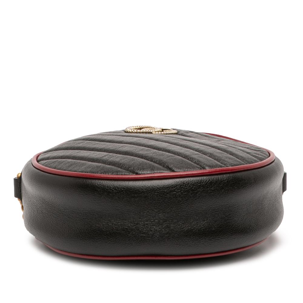 Gucci AB Gucci Black Calf Leather Mini GG Marmont Matelasse Torchon Round Crossbody Italy