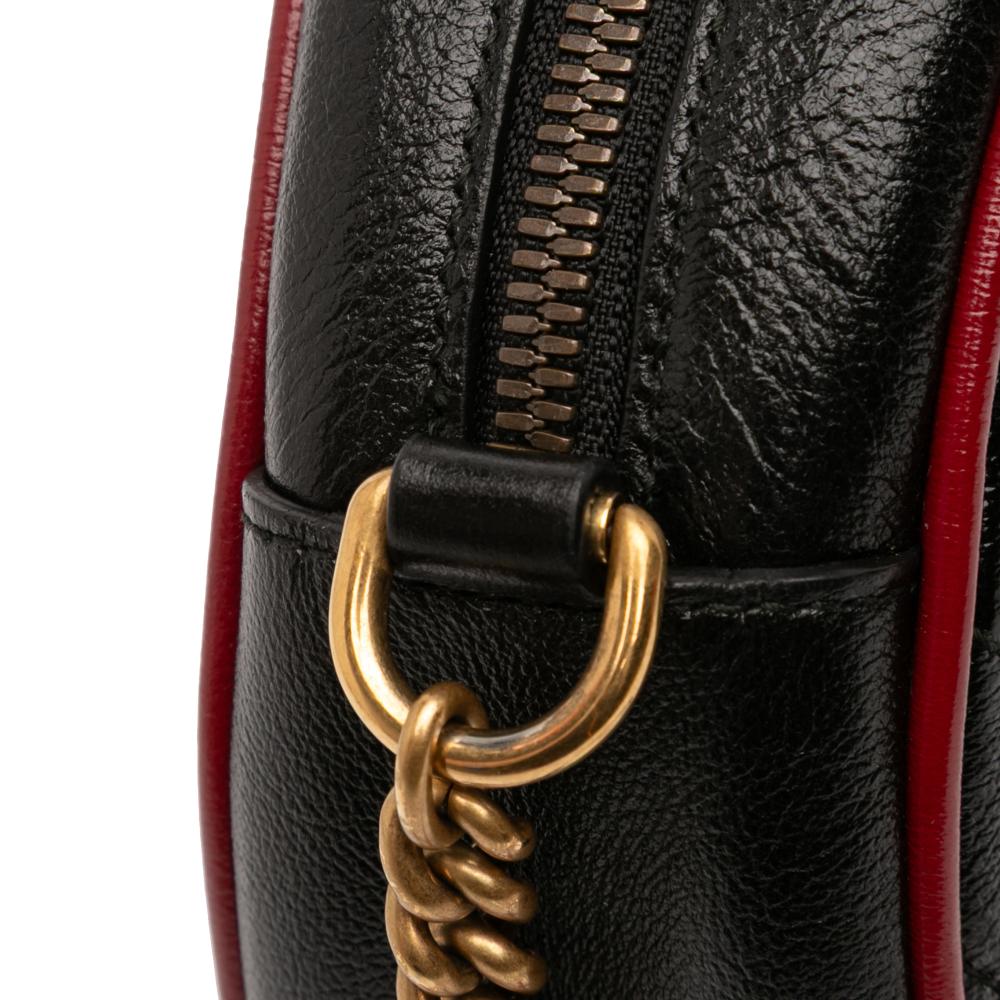 Gucci AB Gucci Black Calf Leather Mini GG Marmont Matelasse Torchon Round Crossbody Italy