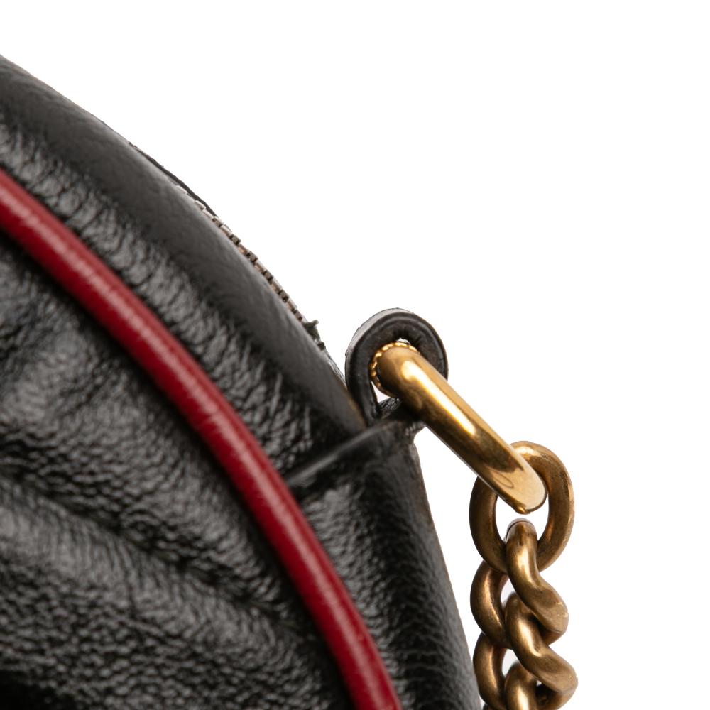 Gucci AB Gucci Black Calf Leather Mini GG Marmont Matelasse Torchon Round Crossbody Italy