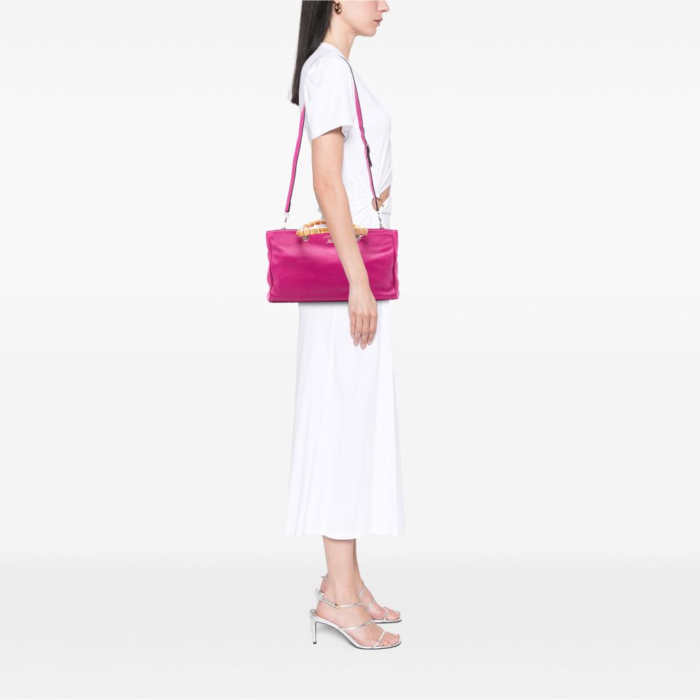 Gucci B Gucci Pink Hot Pink Calf Leather Medium skin Bamboo Shopper Satchel Italy
