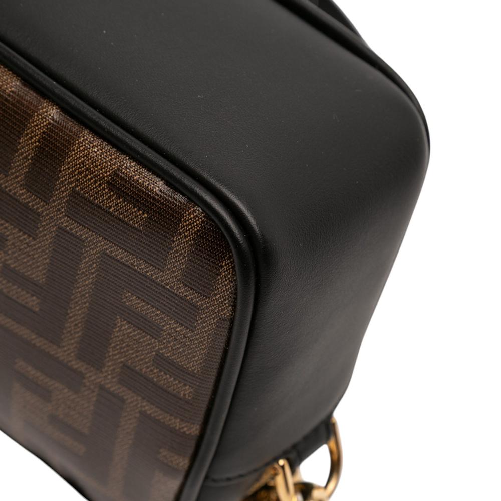 Fendi AB Fendi Brown Coated Canvas Fabric Glazed Vitello Century FF 1974 Camera Bag Italy