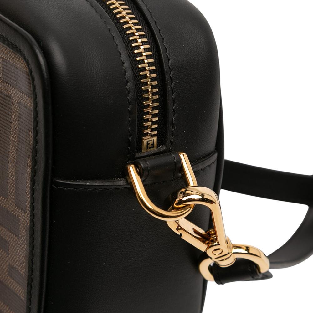 Fendi AB Fendi Brown Coated Canvas Fabric Glazed Vitello Century FF 1974 Camera Bag Italy