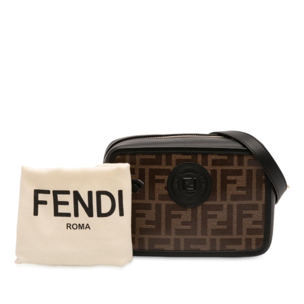 Fendi AB Fendi Brown Coated Canvas Fabric Glazed Vitello Century FF 1974 Camera Bag Italy