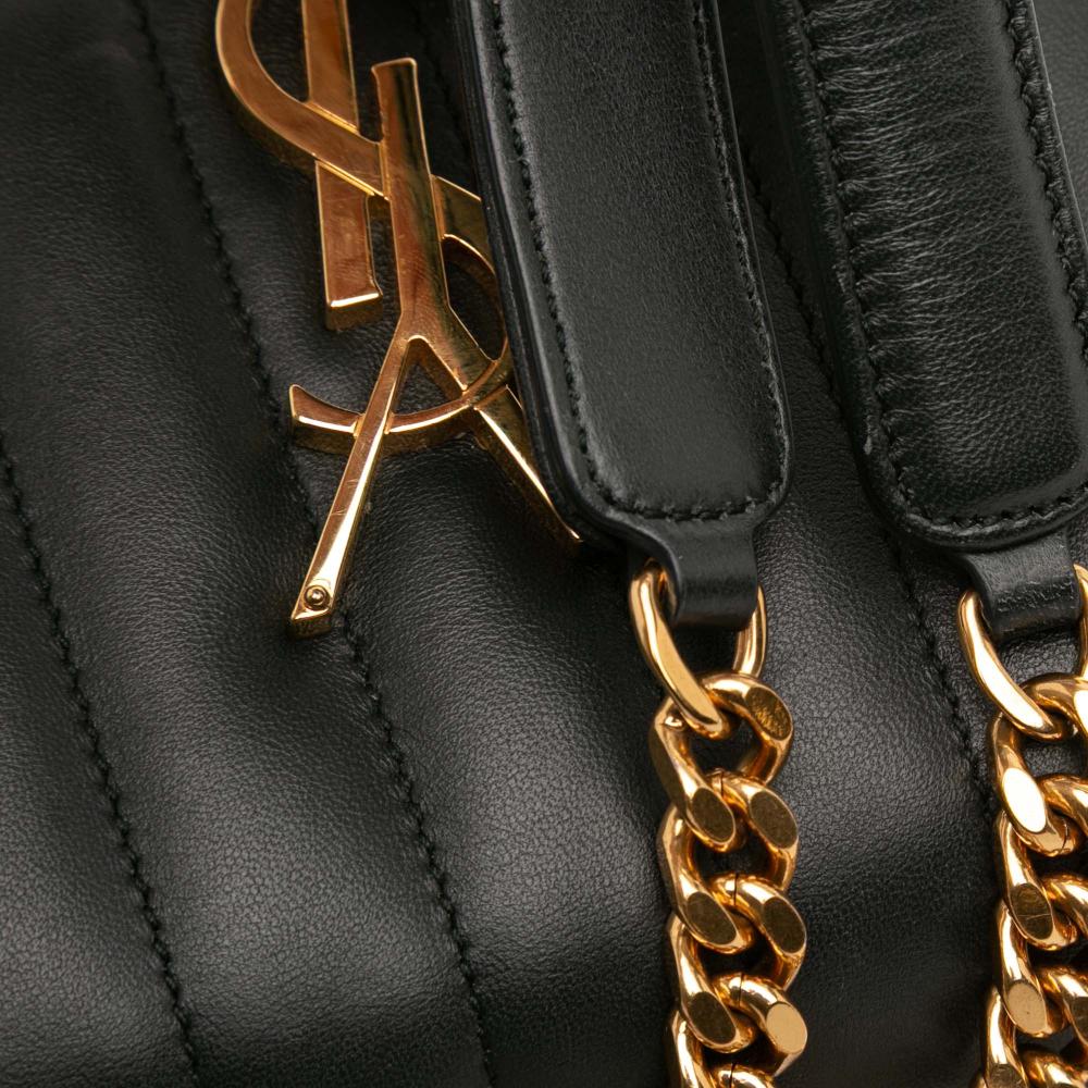 Saint Laurent AB Saint Laurent Black Lambskin Leather Leather Small Lambskin Monogram Vicky Chain Bag Italy