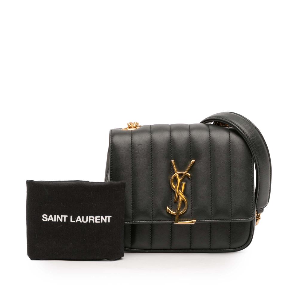 Saint Laurent AB Saint Laurent Black Lambskin Leather Leather Small Lambskin Monogram Vicky Chain Bag Italy