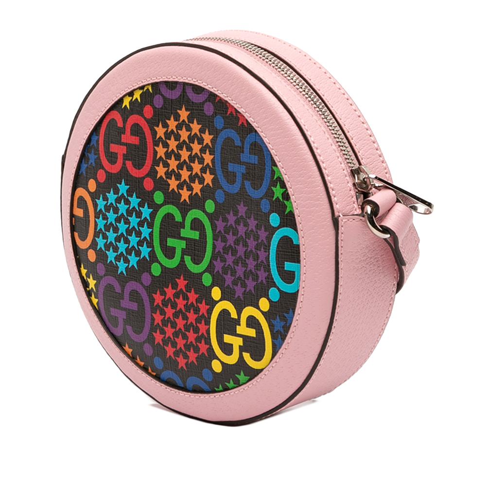 Gucci AB Gucci Pink with Multi Coated Canvas Fabric GG Supreme Psychedelic Round Crossbody Italy