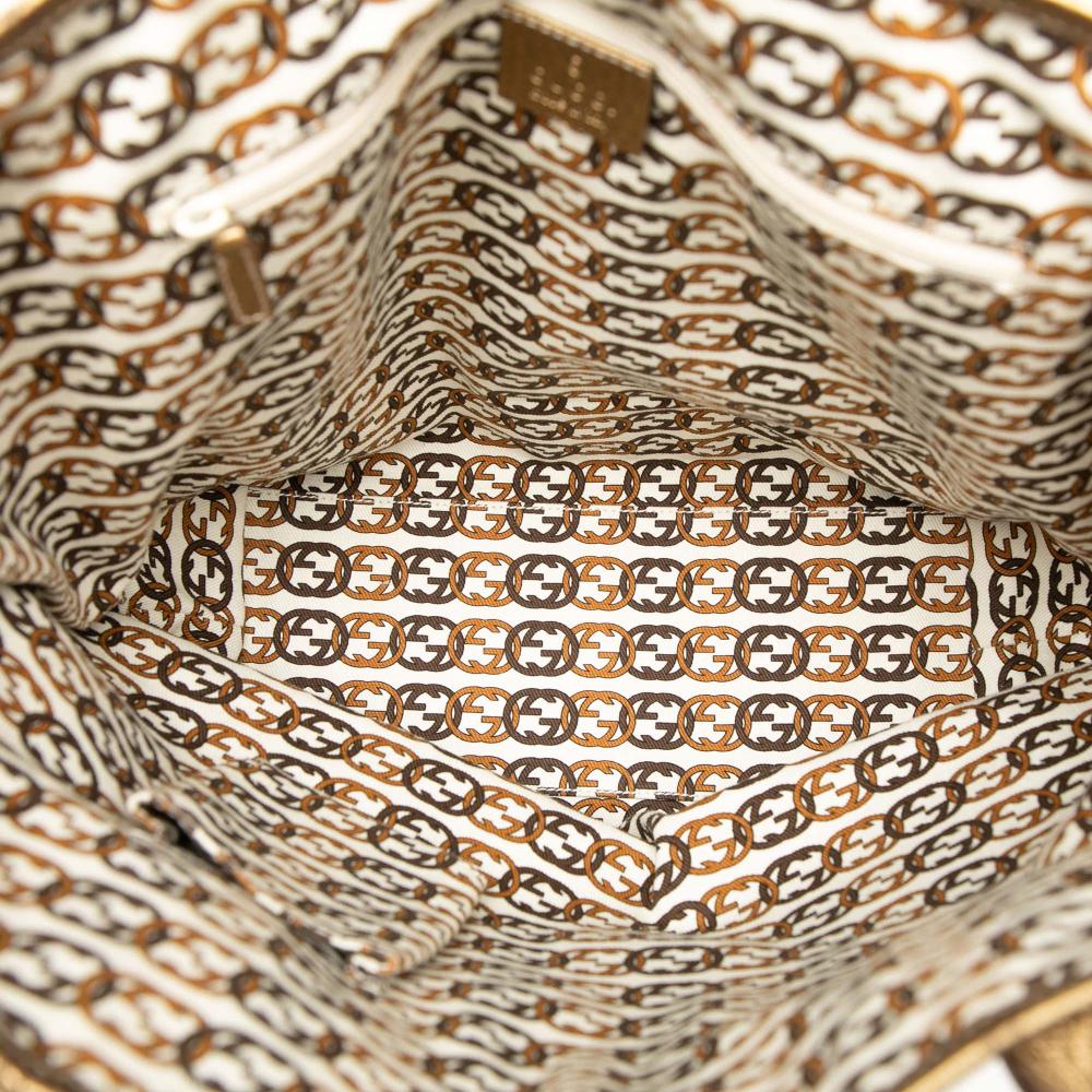 Gucci B Gucci Brown Beige with Gold Canvas Fabric GG Princy Tote Italy