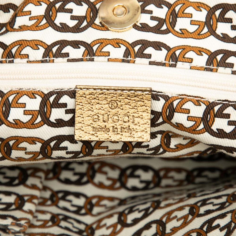 Gucci B Gucci Brown Beige with Gold Canvas Fabric GG Princy Tote Italy