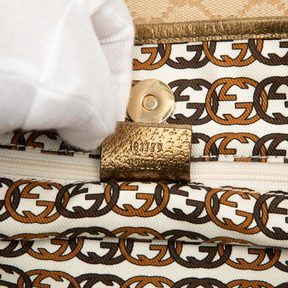 Gucci B Gucci Brown Beige with Gold Canvas Fabric GG Princy Tote Italy