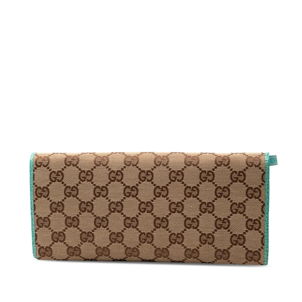 Gucci B Gucci Brown Beige with Blue Turquoise Canvas Fabric GG Bamboo Bar Crossbody Italy