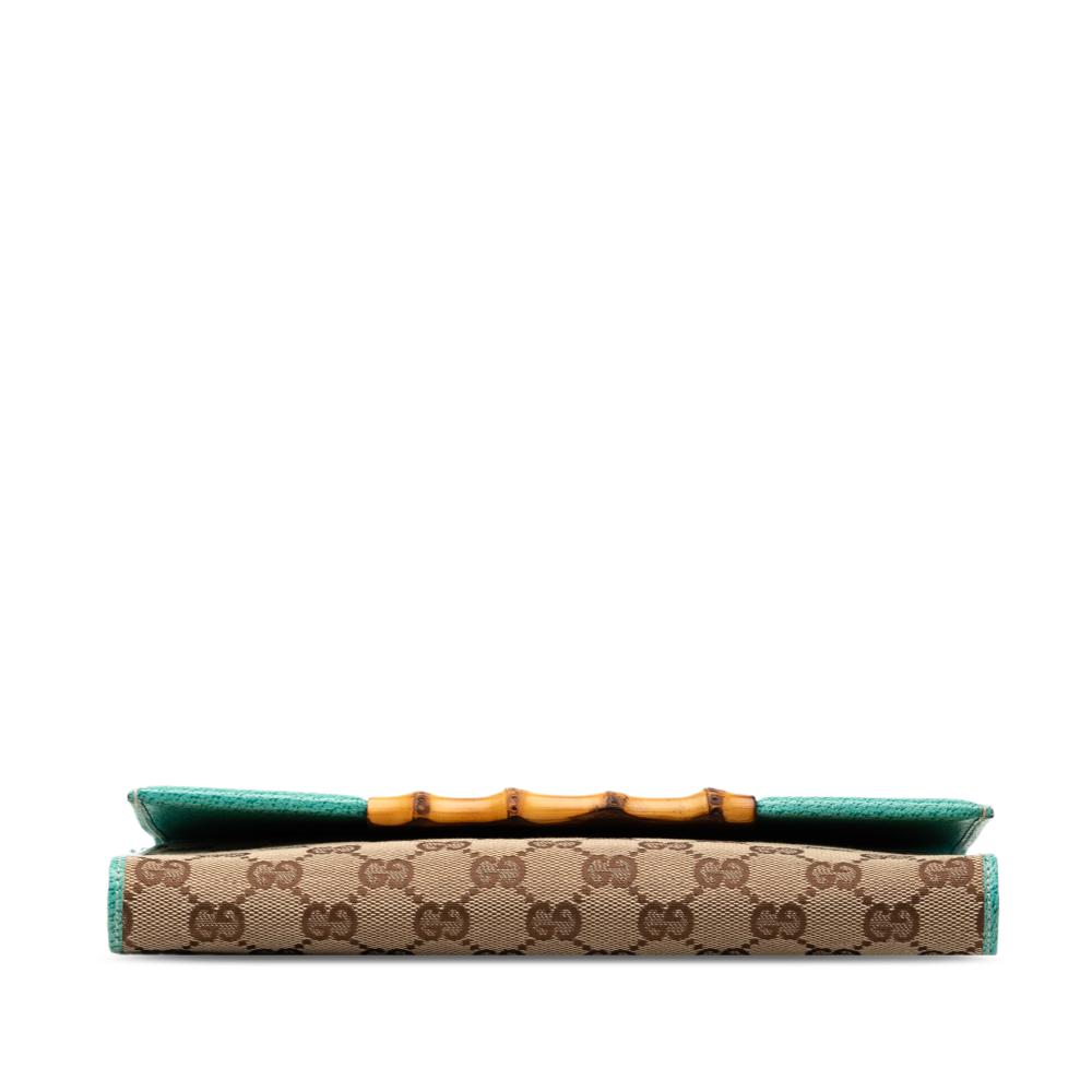 Gucci B Gucci Brown Beige with Blue Turquoise Canvas Fabric GG Bamboo Bar Crossbody Italy