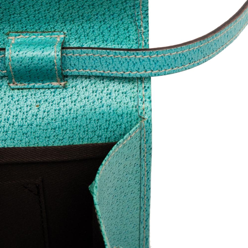 Gucci B Gucci Brown Beige with Blue Turquoise Canvas Fabric GG Bamboo Bar Crossbody Italy