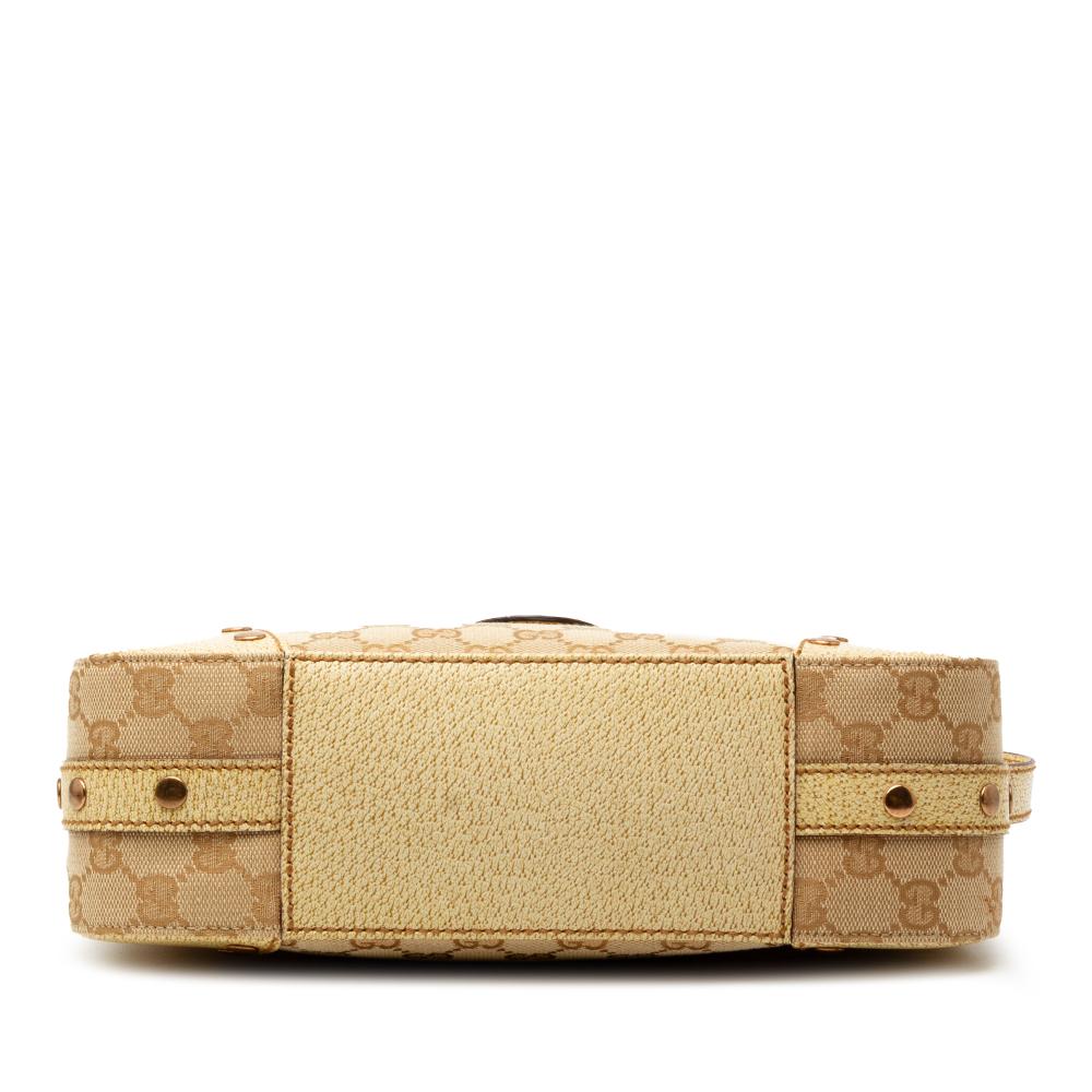 Gucci B Gucci Brown Beige Canvas Fabric GG Turnlock Shoulder Bag Italy